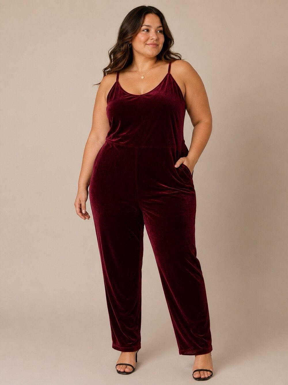 Vintage dice Spaghetti Strap Velvet Jumpsuit Sz 3X Burgundy Playsuit Made in USA